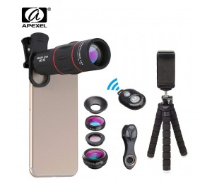 APEXEL Telefon Objektiv Kit Fisheye Weitwinkel makro 18X teleskop Objektiv tele mit 3 in 1 objektiv für Samsung Huawei alle smartphones