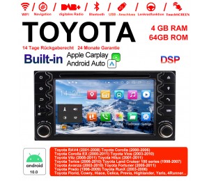 6.2 Zoll Android 10.0 Autoradio / Multimedia 4GB RAM 64GB ROM Für Toyota Corolla EX RAV4  Vios Vitz Terios  Prado Built-in Carplay / Android Auto