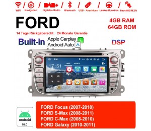 7 Zoll Android 10.0 Autoradio / Multimedia 4GB RAM 64GB ROM Für Ford Focus II Mondeo S-Max MIT dem verbauten DSP ( Digital Sound Prozessor )  und Bluetooth 5.0 Built-in Carplay / Android Auto
