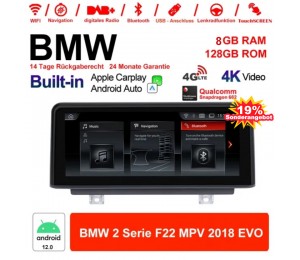 12.3 Zoll Qualcomm Snapdragon 665 8 Core Android 12.0 4G LTE Autoradio / Multimedia USB Carplay Für BMW 2 Series MPV (2018) EVO