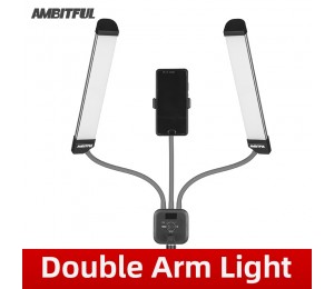 AMBITFUL AL-20 3000K-6000K 40W Doppelarme füllen LED-Licht mit langen Streifen und LCD-Bildschirm für die Live-Übertragung