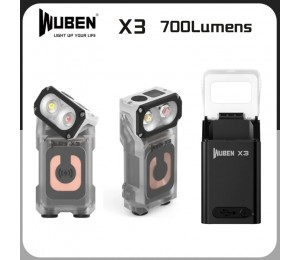 WUBEN X3 Eulen 700LM Mini LED-Schlüsselanhänger-Taschenlampe 180° drehbarer Kopf EDC-Taschenlampe mit Kabellose Ladestation