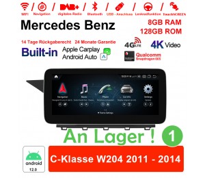 10.25 Zoll Snapdragon 665 8 Core Android 12.0 4G LTE Autoradio / Multimedia 8GB RAM 128GB ROM Für Benz C-Klasse W204 2011 - 2014 Built-in CarPlay