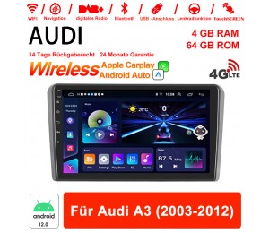 9 Zoll Android 12.0 4G LTE Autoradio / Multimedia 4GB RAM 64GB ROM Für Audi A3 2003-2012 Built-in Carplay