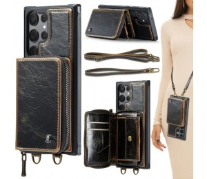 JEEHOOD C22 Serie Reißverschluss-Brieftaschen-Leder-Handyhülle mit Dual-Lanyard Für Samsung Galaxy S23 Ultra 5G