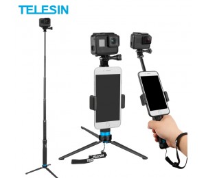 TELESIN Erweiterbar Aluminium Legierung Selfie Stick mit Stativ und Telefon Clip für GoPro Hero 5 6 7 8 9 10 insta360 Osmo Action SJCAM