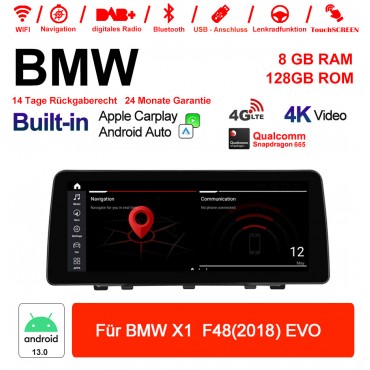 12.3 Zoll Qualcomm Snapdragon 665 8 Core Android 13.0 4G LTE Autoradio / Multimedia USB Carplay Für BMW X1 F48 2018 EVO Mit WiFi