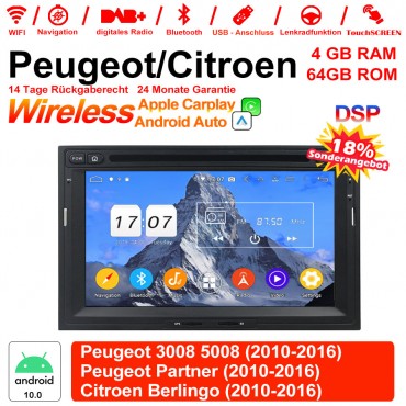 7 Zoll Android 12.0 Autoradio/Multimedia 4GB RAM 64GB ROM Für Peugeot 3008 5008 Partner / Citroen Berlingo Mit WiFi NAVI Bluetooth USB